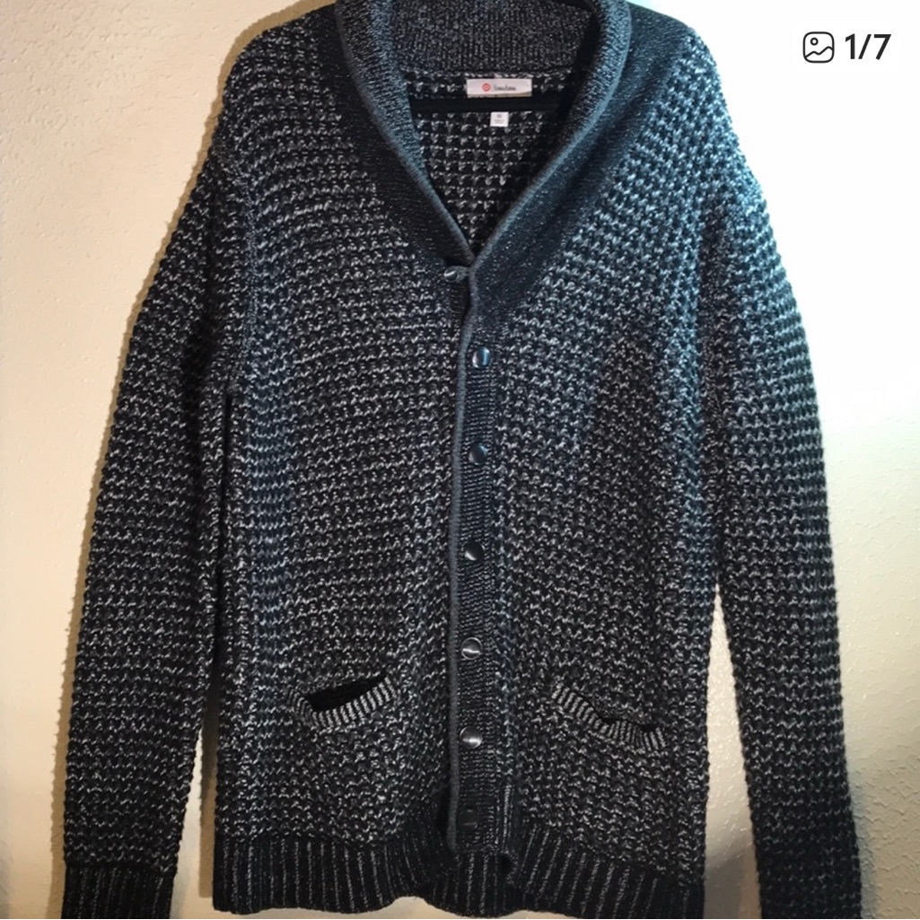 Rag & Bone Men’s Tweed Chunky Charcoal And Black Cardigan Sweater